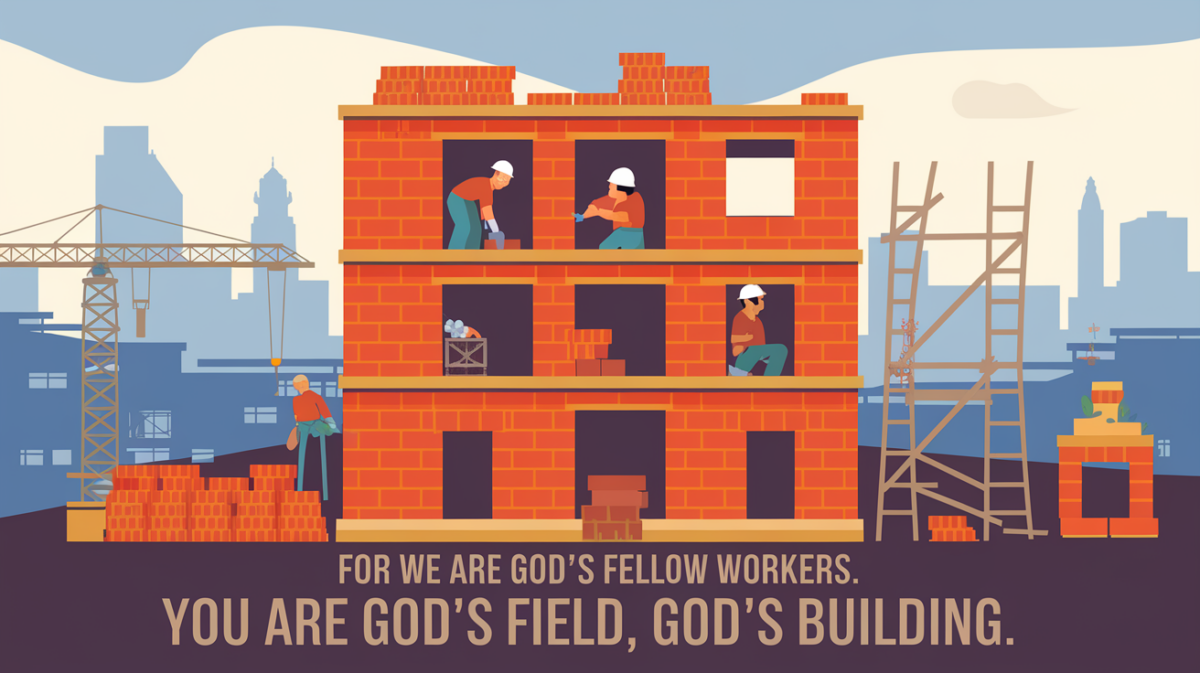 1 Corinthians 3:9 (ESV): "For we are God's fellow workers. You are God's field, God's building."