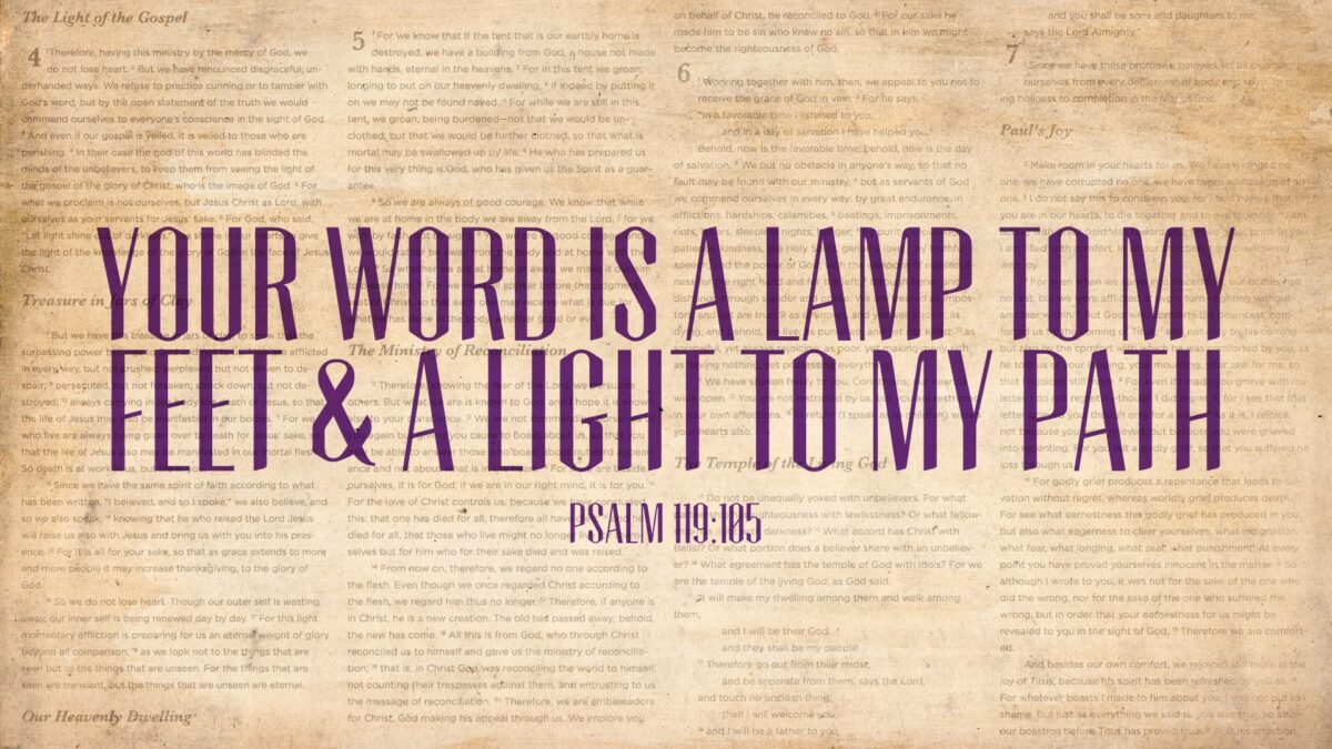 Psalm 119:105 Your word is a lamp to my feet and a light to my path.